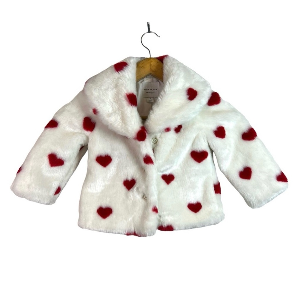 Janie And Jack Faux Fur Heart White Red Winter Jacket Coat Size 2T
